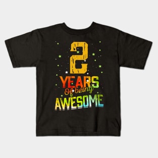 2nd Anniversary Gift Vintage Retro 02 Years Of Being Awesome Gifts Funny 2 Years Birndday Girl Boys Kids Kids T-Shirt